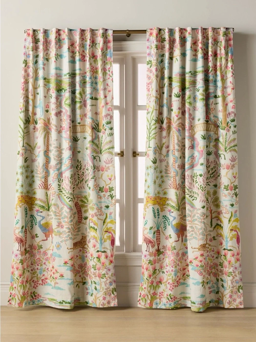 Anthropologie Organic Cotton Tales Menagerie Printed Blackout Curtains, 50x96